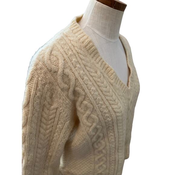 Vintage Cable Knit V Neck Fishermans Sweater Natural - Picture 3 of 7